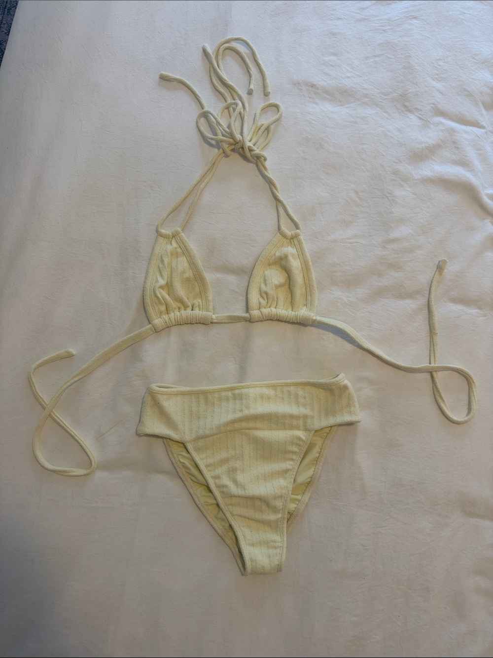 Montce Cream Ribbed Triangle Bikini Set